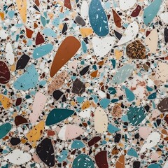 Fototapete - Abstract contemporary retro color, trendy colorful terrazzo texture shape and pattern. Artistic digital art element fabric design.  Generative AI technology.
