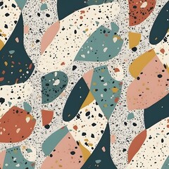 Fototapete - Abstract contemporary retro color, trendy colorful terrazzo texture shape and pattern. Artistic digital art element fabric design.  Generative AI technology.