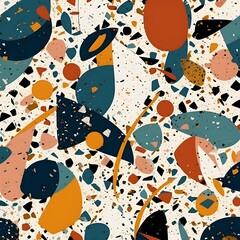 Fototapete - Abstract contemporary retro color, trendy colorful terrazzo texture shape and pattern. Artistic digital art element fabric design.  Generative AI technology.