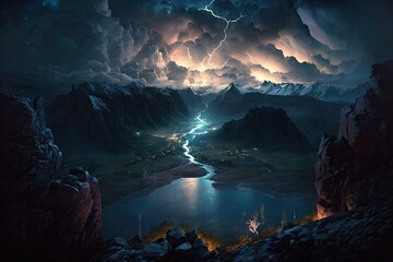 Wall Mural - night landscape view from sky beautiful night sky stars dark majestic. generative ai aig15.
