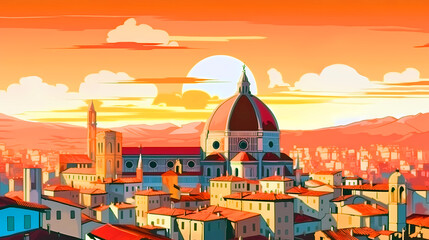 Illustration of beautiful view of Florence, Italy