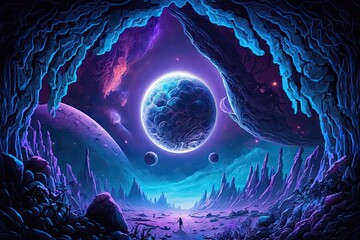 Wall Mural - very epic blue and purple space as background spectacular. generative ai aig15.