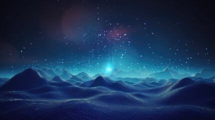 3D digital landscape with night sky and fantasy nebula galaxy. Generative AI AIG21.