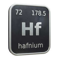 Wall Mural - Three-dimensional icon of the chemical element of Hafnium isolated on transparent background. 3D rendering
