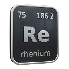 Wall Mural - Three-dimensional icon of the chemical element of Rhenium isolated on transparent background. 3D rendering