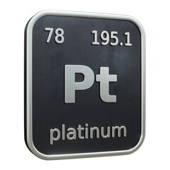 Fototapete - Three-dimensional icon of the chemical element of Platinum isolated on transparent background. 3D rendering