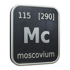 Fototapete - Three-dimensional icon of the chemical element of Moscovium isolated on transparent background. 3D rendering