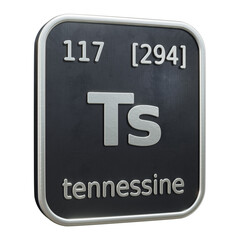 Wall Mural - Three-dimensional icon of the chemical element of Tennessine isolated on transparent background. 3D rendering