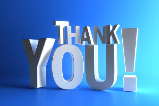 Word Thank You 3D text white color. 3d rendering.