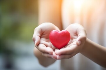 Wall Mural - red woman hand donor valentine health cardiogram love fight hold care. Generative AI.