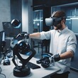 man innovation engineer glasses virtual technology robot three-dimensional robotic 3d future reality. Generative AI.
