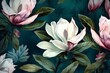 leaf floral magnolia wallpaper flower white decoration background pattern watercolor seamless. Generative AI.