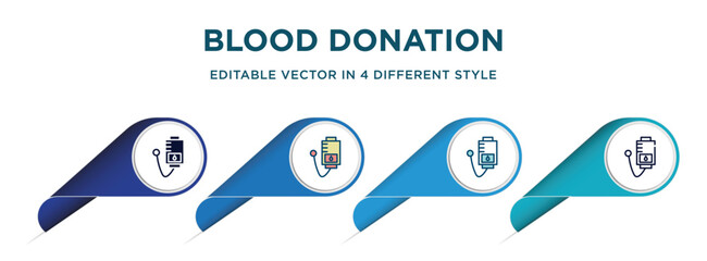 Wall Mural - blood donation icon in 4 different styles such as filled, color, glyph, colorful, lineal color. set of vector for web, mobile, ui