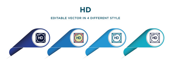 Poster - hd icon in 4 different styles such as filled, color, glyph, colorful, lineal color. set of vector for web, mobile, ui