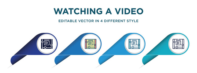 Poster - watching a video on a tablet icon in 4 different styles such as filled, color, glyph, colorful, lineal color. set of vector for web, mobile, ui