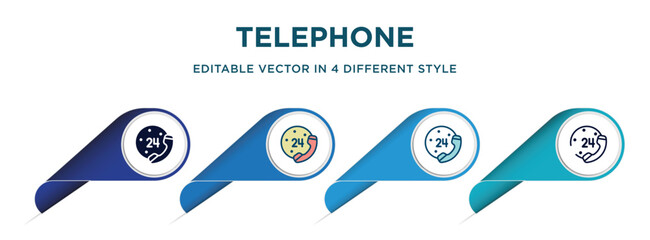 Poster - telephone icon in 4 different styles such as filled, color, glyph, colorful, lineal color. set of vector for web, mobile, ui