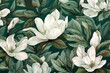 flower floral leaf garden wallpaper watercolor pattern decoration background seamless magnolia. Generative AI.