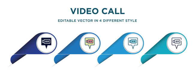 Poster - video call icon in 4 different styles such as filled, color, glyph, colorful, lineal color. set of vector for web, mobile, ui