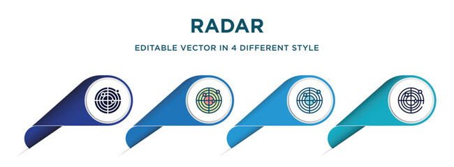 Poster - radar icon in 4 different styles such as filled, color, glyph, colorful, lineal color. set of vector for web, mobile, ui