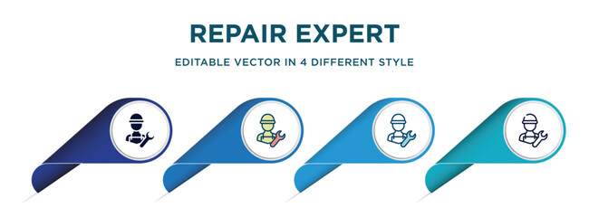 Poster - repair expert icon in 4 different styles such as filled, color, glyph, colorful, lineal color. set of vector for web, mobile, ui
