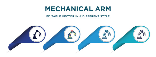 Poster - mechanical arm icon in 4 different styles such as filled, color, glyph, colorful, lineal color. set of vector for web, mobile, ui