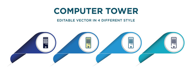 Wall Mural - computer tower icon in 4 different styles such as filled, color, glyph, colorful, lineal color. set of vector for web, mobile, ui