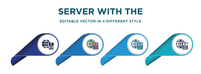 Fototapete - server with the earth icon in 4 different styles such as filled, color, glyph, colorful, lineal color. set of vector for web, mobile, ui