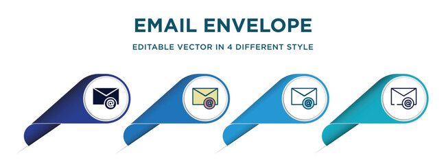Poster - email envelope icon in 4 different styles such as filled, color, glyph, colorful, lineal color. set of vector for web, mobile, ui