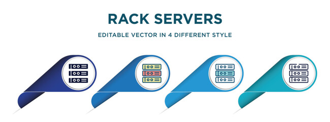 Wall Mural - rack servers icon in 4 different styles such as filled, color, glyph, colorful, lineal color. set of vector for web, mobile, ui