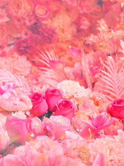Wall Mural - pink flowers bouquet for valentines or wedding day background.