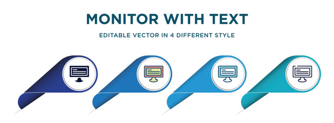 Poster - monitor with text icon in 4 different styles such as filled, color, glyph, colorful, lineal color. set of vector for web, mobile, ui