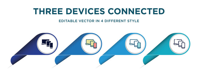 three devices connected icon in 4 different styles such as filled, color, glyph, colorful, lineal color. set of vector for web, mobile, ui
