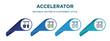 accelerator icon in 4 different styles such as filled, color, glyph, colorful, lineal color. set of vector for web, mobile, ui