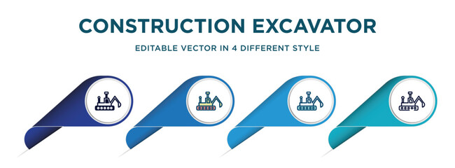 Poster - construction excavator icon in 4 different styles such as filled, color, glyph, colorful, lineal color. set of vector for web, mobile, ui