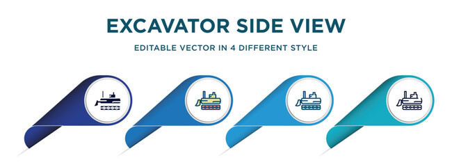 Poster - excavator side view icon in 4 different styles such as filled, color, glyph, colorful, lineal color. set of vector for web, mobile, ui