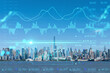 New York City skyline from New Jersey over the Hudson River towards Midtown Manhattan at day time. Forex graph hologram. The concept of internet trading, brokerage and fundamental analysis