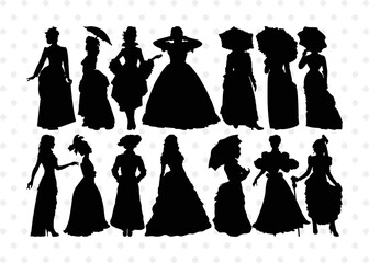 Wall Mural - Victorian Woman SVG Cut Files | Victorian Woman Silhouette | Victorian Lady Svg | Victorian Svg | Victorian Woman Bundle