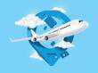 © John k studio - airplane, cloud, blue passport, luggage or baggage appeared and displayed in front of large pin location for travel design
