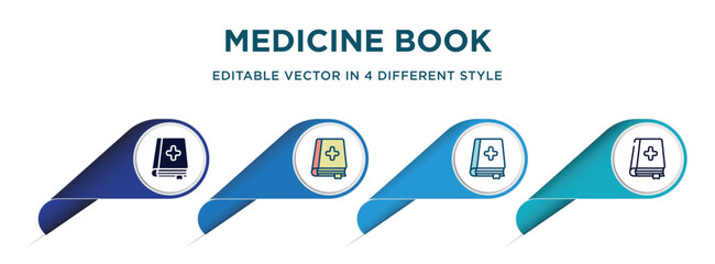Poster - medicine book icon in 4 different styles such as filled, color, glyph, colorful, lineal color. set of vector for web, mobile, ui