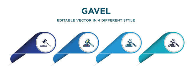 Poster - gavel icon in 4 different styles such as filled, color, glyph, colorful, lineal color. set of vector for web, mobile, ui