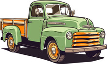 Old Classic Pickup Truck. Background Clipart.