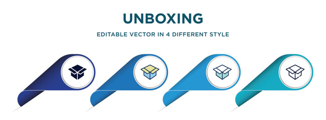 Poster - unboxing icon in 4 different styles such as filled, color, glyph, colorful, lineal color. set of vector for web, mobile, ui
