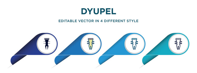 Poster - dyupel icon in 4 different styles such as filled, color, glyph, colorful, lineal color. set of vector for web, mobile, ui
