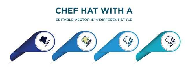 Poster - chef hat with a pencil icon in 4 different styles such as filled, color, glyph, colorful, lineal color. set of vector for web, mobile, ui