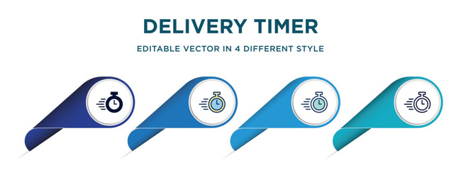 Poster - delivery timer icon in 4 different styles such as filled, color, glyph, colorful, lineal color. set of vector for web, mobile, ui