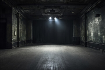Wall Mural - an empty stage in a dark room, an empty space in a dark studio room, generative ai