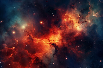 Wall Mural - Red Nebula Galaxy Stars, Cosmic background, Generative AI
