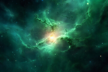 Green Universe Space Nebula, Cosmic background, Generative AI