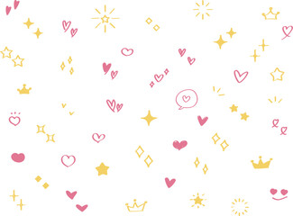 Wall Mural - かわいい手書きの星・キラキラ・ハートのセット　ベクター　アイコン　set of cute hand drawn stars and hearts