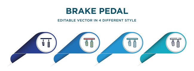Poster - brake pedal icon in 4 different styles such as filled, color, glyph, colorful, lineal color. set of vector for web, mobile, ui